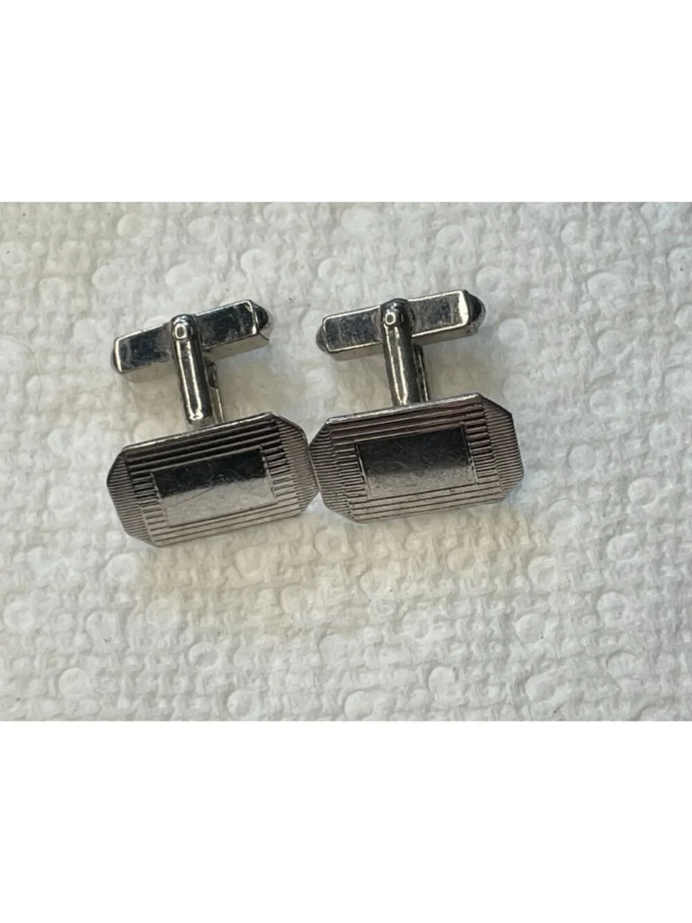 Vintage Swank Sterling Silver Cufflinks Art Deco Engine Turned Octagonal Mid Cen
